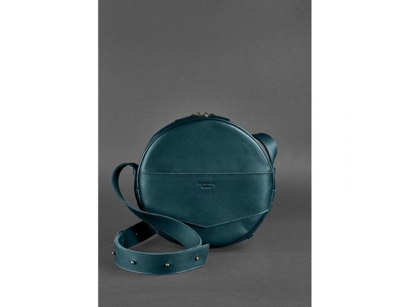 Кожаная женская круглая сумка-рюкзак Maxi зеленая, фото 2
