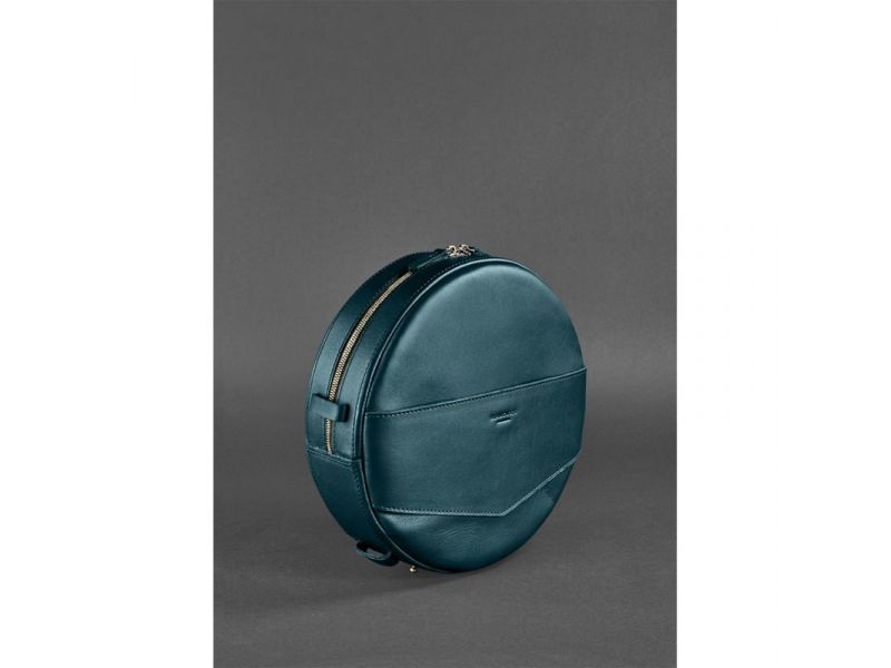 Кожаная женская круглая сумка-рюкзак Maxi зеленая, фото 3