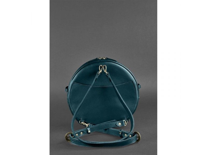 Кожаная женская круглая сумка-рюкзак Maxi зеленая, фото 5