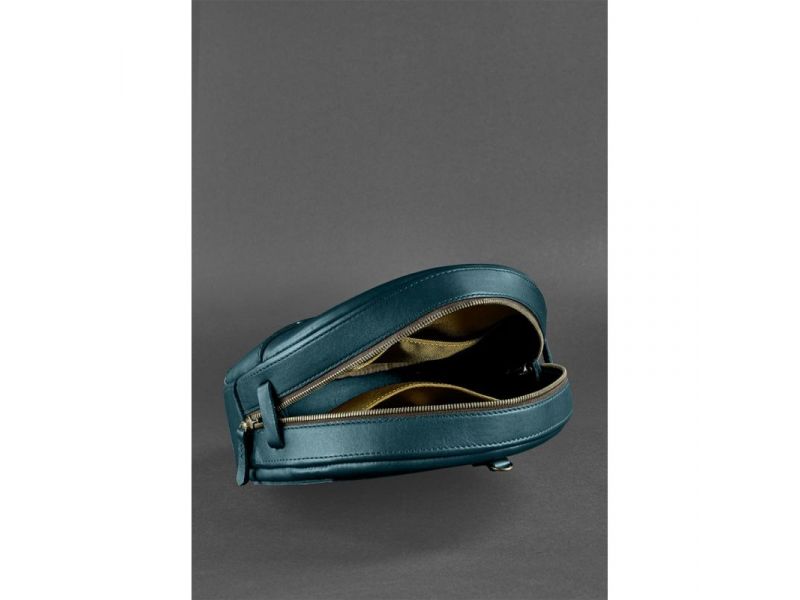 Кожаная женская круглая сумка-рюкзак Maxi зеленая, фото 6