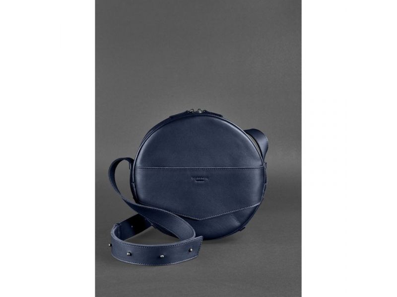 Кожаная женская круглая сумка-рюкзак Maxi темно-синяя, фото 2