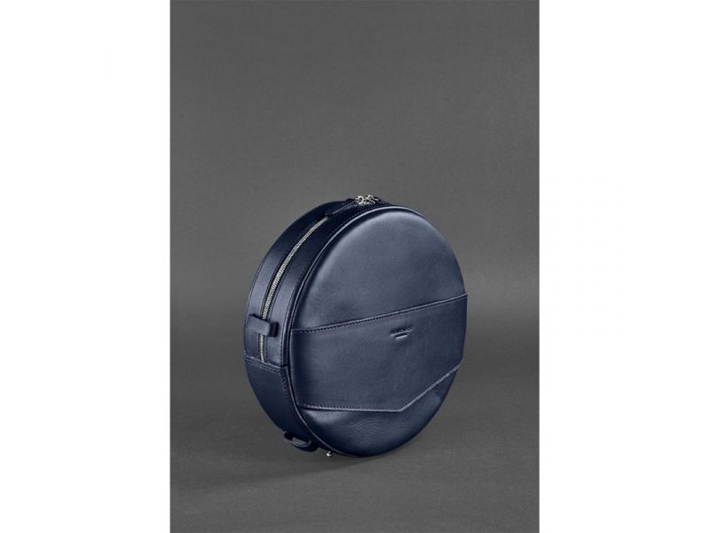 Кожаная женская круглая сумка-рюкзак Maxi темно-синяя, фото 3