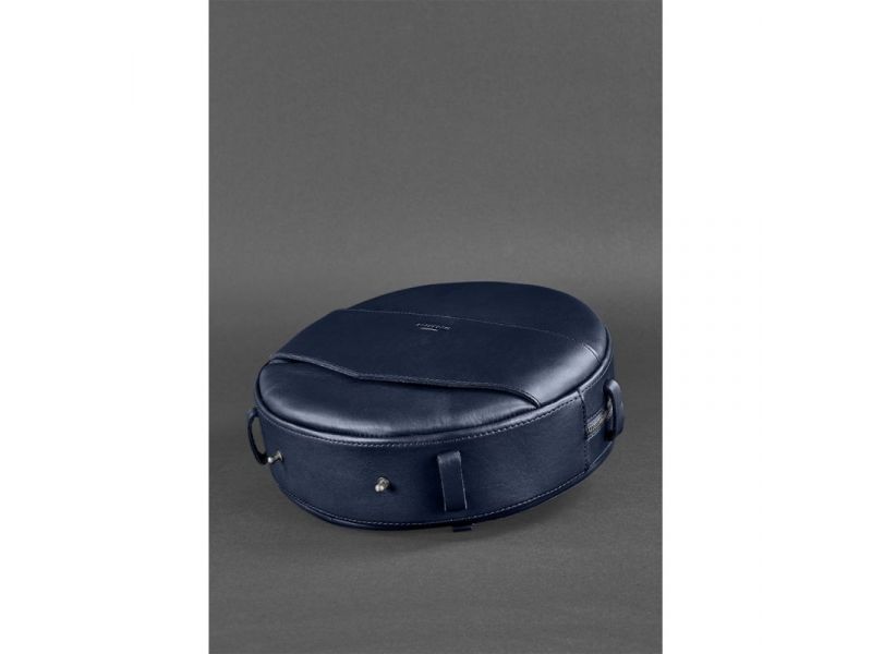 Кожаная женская круглая сумка-рюкзак Maxi темно-синяя, фото 4