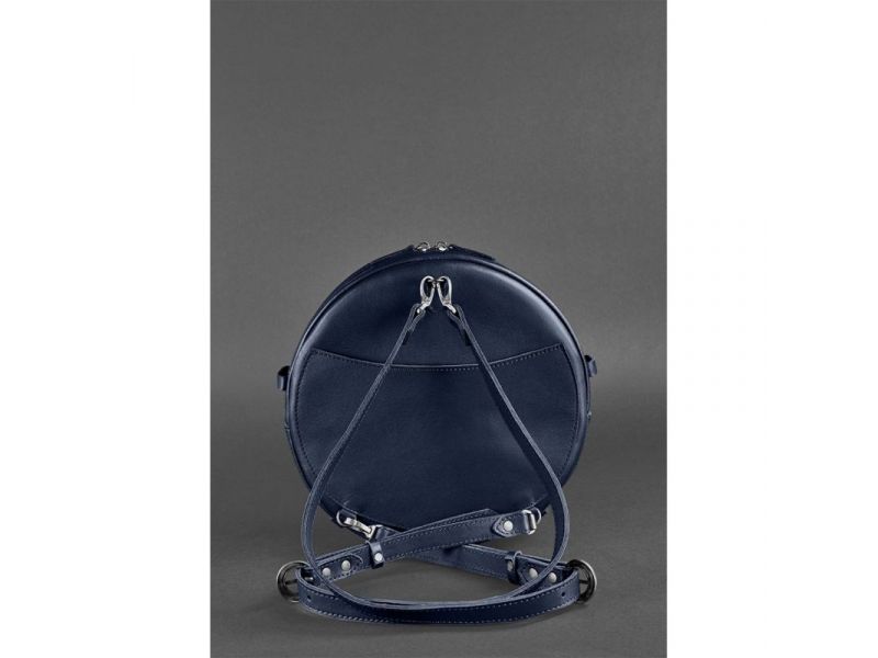 Кожаная женская круглая сумка-рюкзак Maxi темно-синяя, фото 5