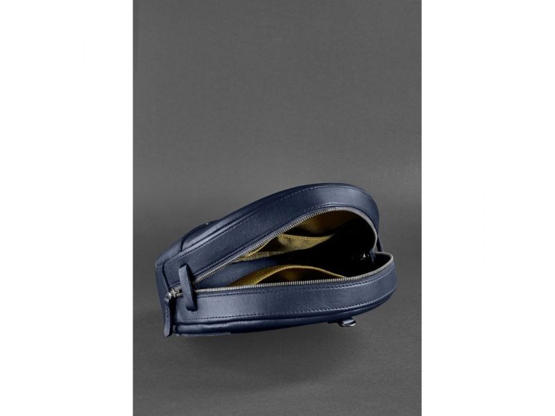 Кожаная женская круглая сумка-рюкзак Maxi темно-синяя, фото 6