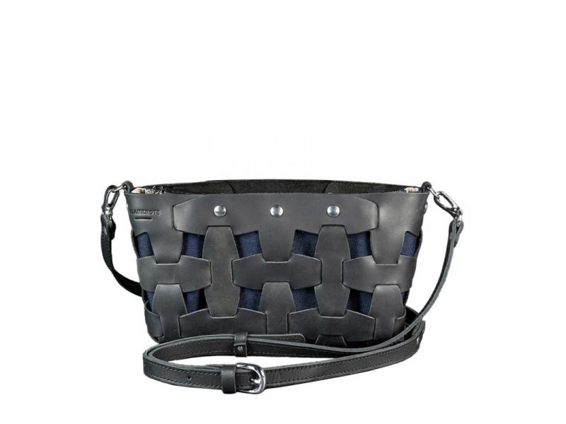 Кожаная плетеная женская сумка Пазл S черная Crazy Horse, фото 9