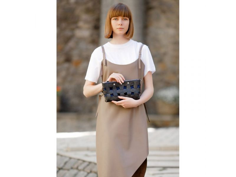 Кожаная плетеная женская сумка Пазл S черная Crazy Horse, фото 6