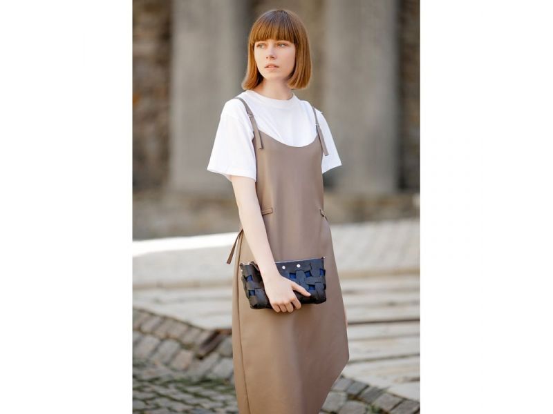 Кожаная плетеная женская сумка Пазл S синяя Crazy Horse, фото 6