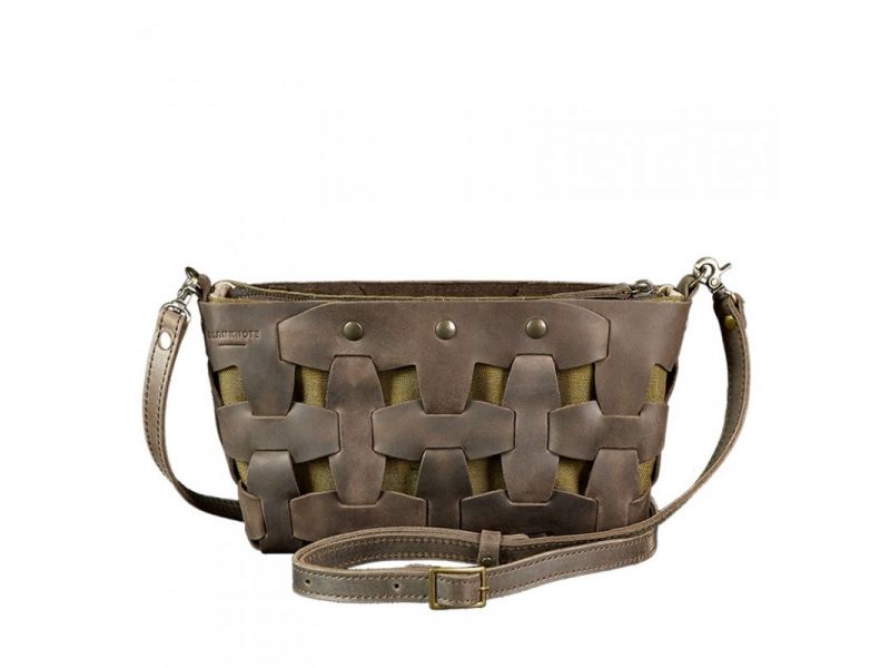 Кожаная плетеная женская сумка Пазл S темно-коричневый Crazy Horse, фото 9