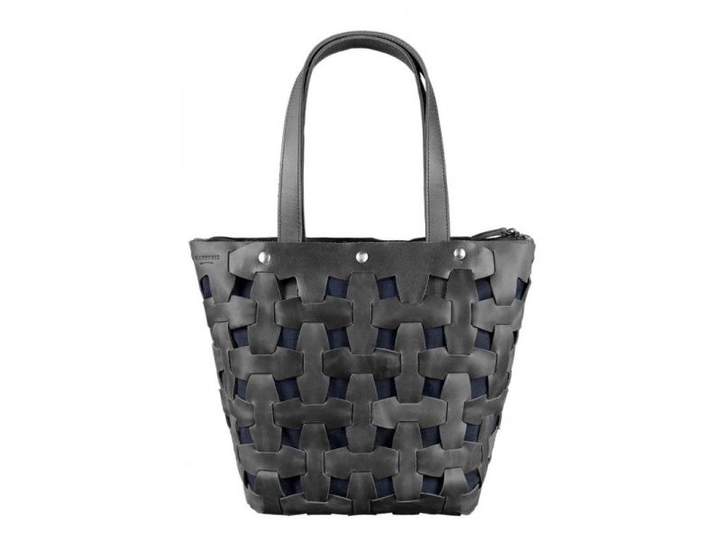 Кожаная плетеная женская сумка Пазл L черная Crazy Horse, фото 9