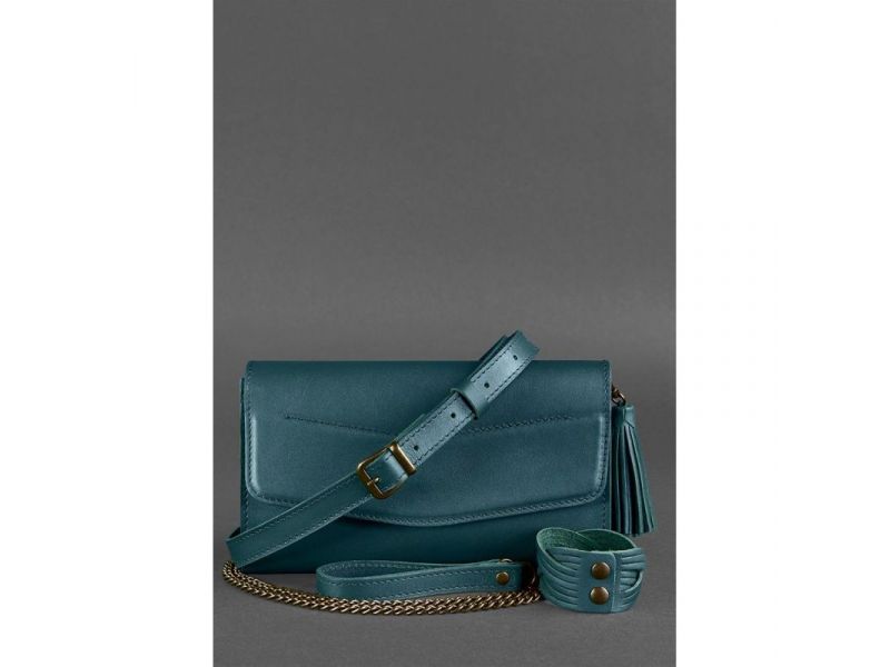 Кожаная женская сумка Элис зеленая, фото 6