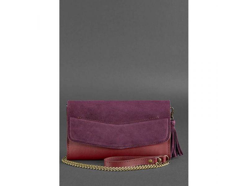 Женская кожаная сумка Элис бордовая Велюр краст, фото 2