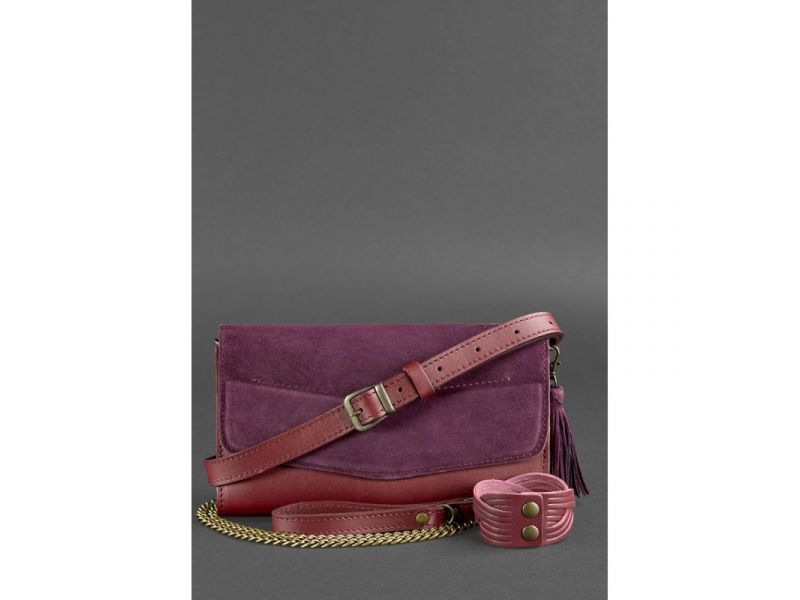 Женская кожаная сумка Элис бордовая Велюр краст, фото 4