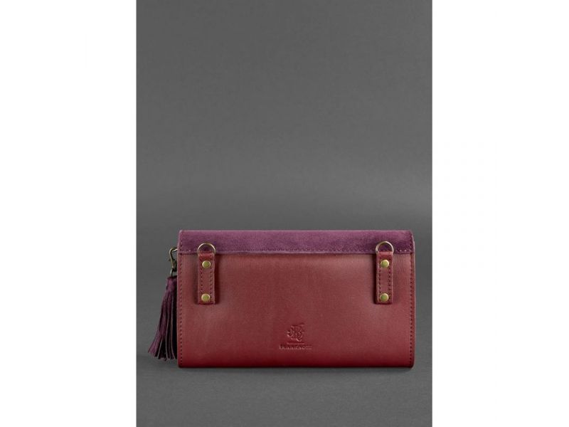 Женская кожаная сумка Элис бордовая Велюр краст, фото 5