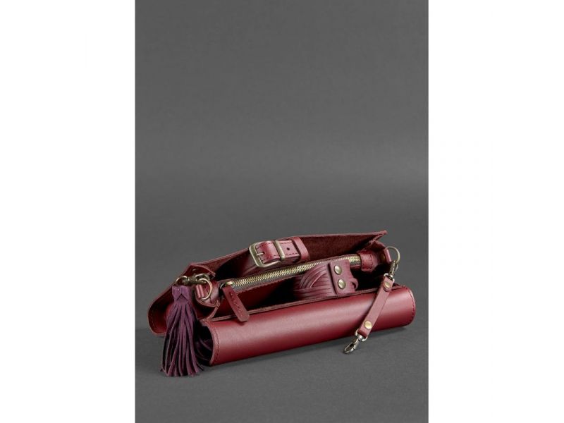 Женская кожаная сумка Элис бордовая Велюр краст, фото 6
