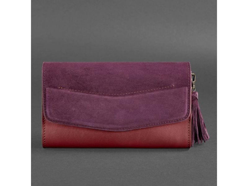 Женская кожаная сумка Элис бордовая Велюр краст, фото 10