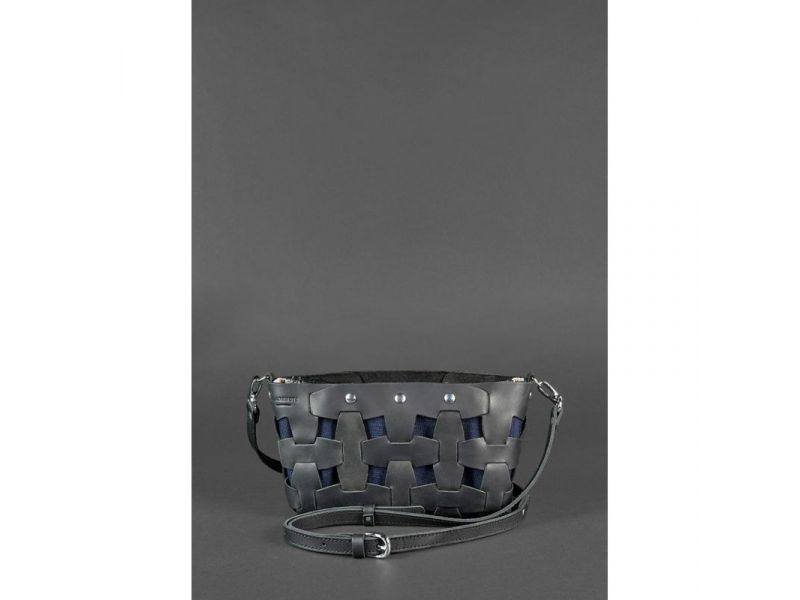 Кожаная плетеная женская сумка Пазл S черная Crazy Horse, фото 2