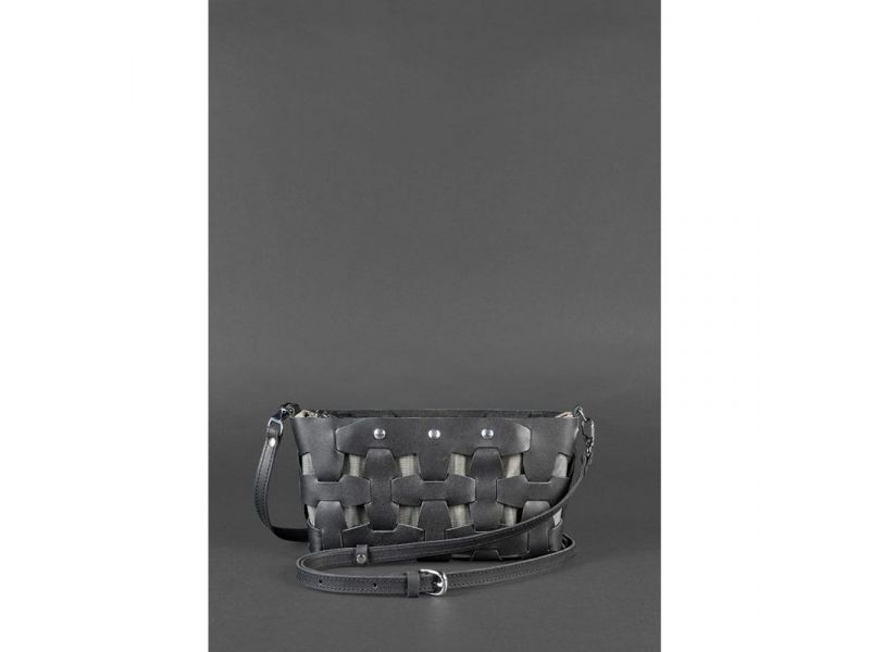 Кожаная плетеная женская сумка Пазл S черная Krast, фото 2