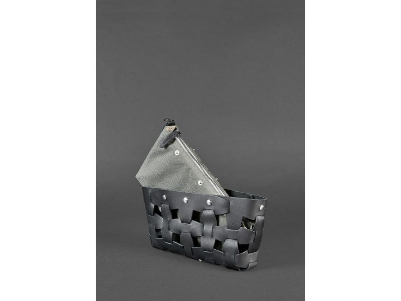 Кожаная плетеная женская сумка Пазл S черная Krast, фото 5