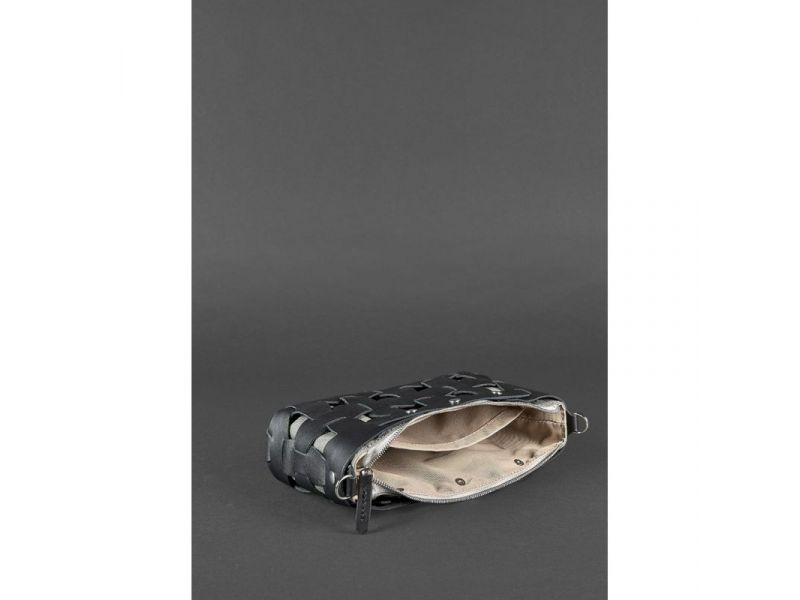 Кожаная плетеная женская сумка Пазл S черная Krast, фото 6