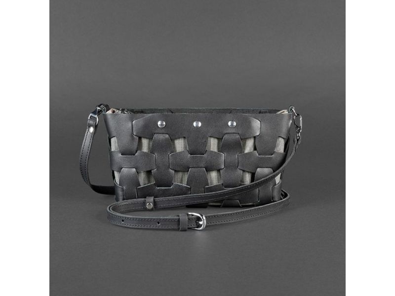 Кожаная плетеная женская сумка Пазл S черная Krast, фото 10