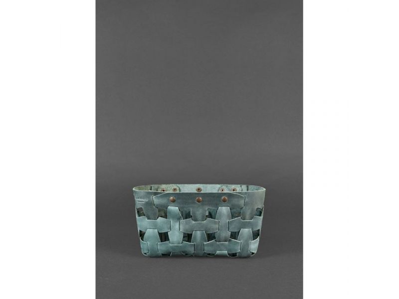 Кожаная плетеная женская сумка Пазл S зеленая Crazy Horse, фото 3