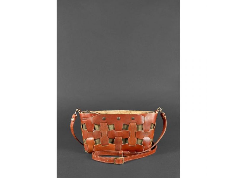 Кожаная плетеная женская сумка Пазл S светло-коричневая краст, фото 2