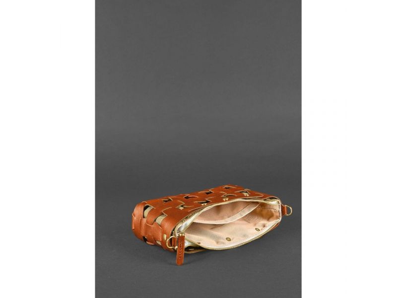 Кожаная плетеная женская сумка Пазл S светло-коричневая краст, фото 5