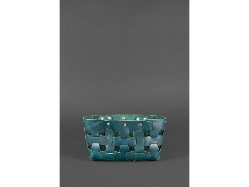 Кожаная плетеная женская сумка Пазл S зеленая Krast, фото 3