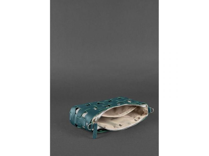 Кожаная плетеная женская сумка Пазл S зеленая Krast, фото 5