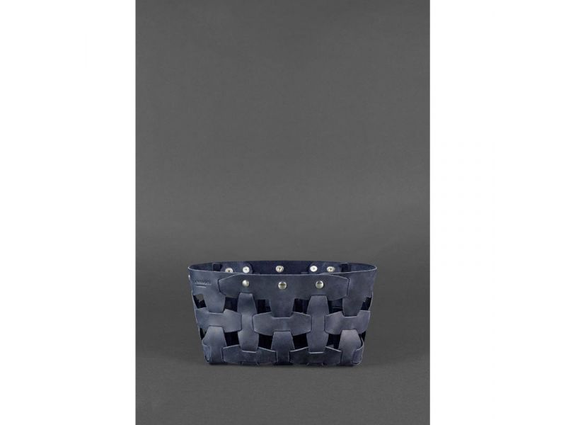 Кожаная плетеная женская сумка Пазл S синяя Crazy Horse, фото 3