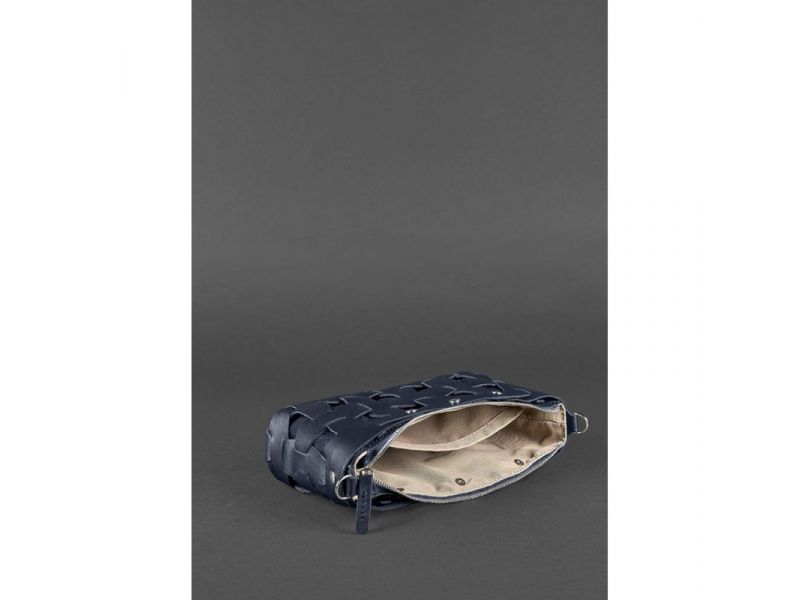 Кожаная плетеная женская сумка Пазл S синяя Crazy Horse, фото 5