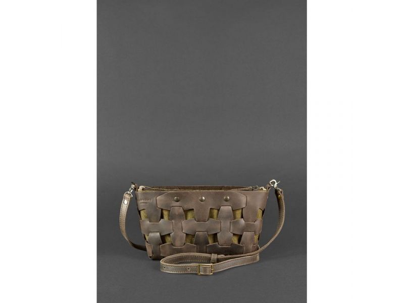 Кожаная плетеная женская сумка Пазл S темно-коричневый Crazy Horse, фото 2