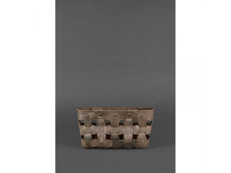 Кожаная плетеная женская сумка Пазл S темно-коричневый Crazy Horse, фото 3