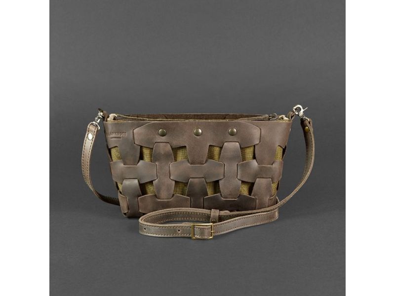 Кожаная плетеная женская сумка Пазл S темно-коричневый Crazy Horse, фото 8