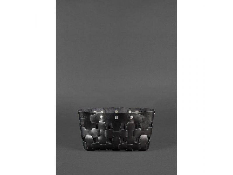 Кожаная плетеная женская сумка Пазл S угольно-черная, фото 3