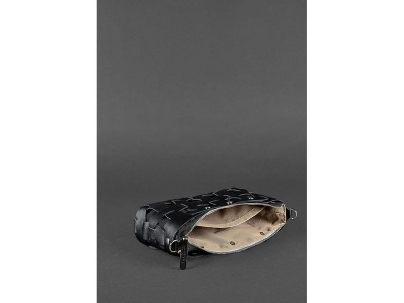 Кожаная плетеная женская сумка Пазл S угольно-черная, фото 5