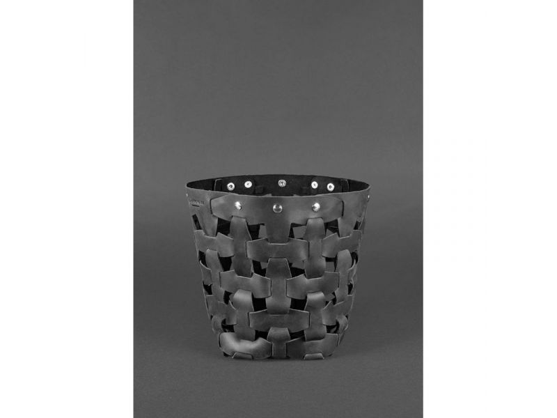 Кожаная плетеная женская сумка Пазл M черная Crazy Horse, фото 3