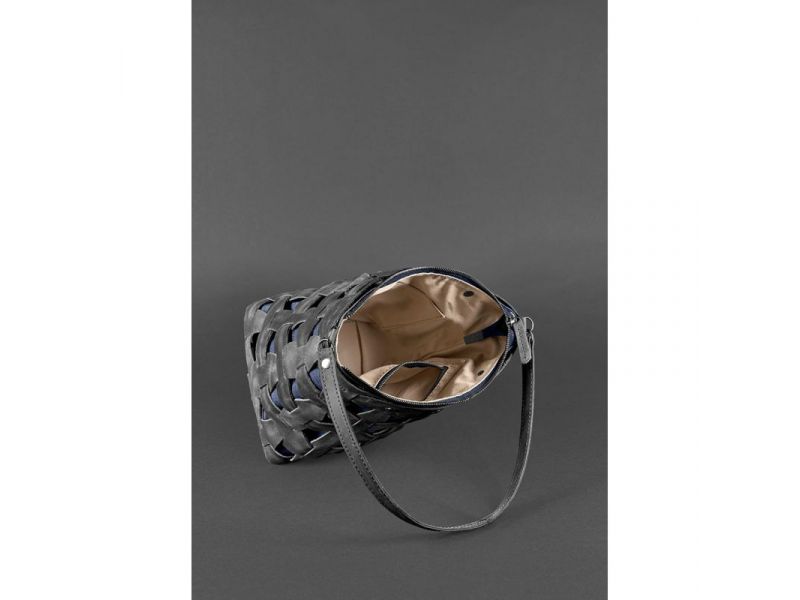 Кожаная плетеная женская сумка Пазл M черная Crazy Horse, фото 5