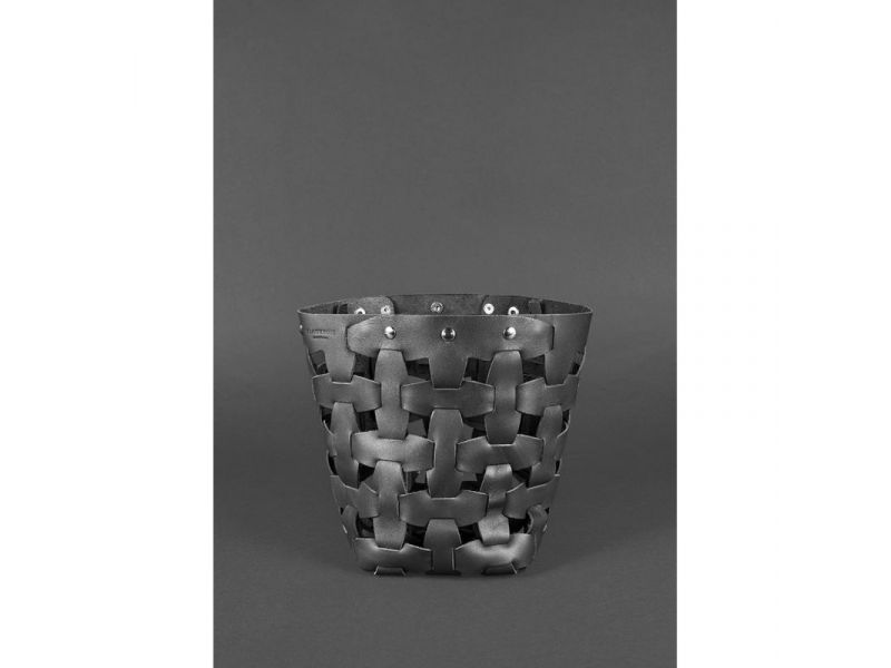 Кожаная плетеная женская сумка Пазл M черная Krast, фото 3