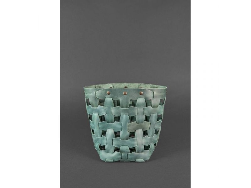 Кожаная плетеная женская сумка Пазл M зеленая Crazy Horse, фото 3