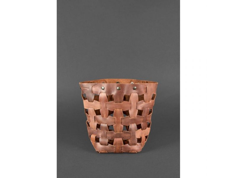 Кожаная плетеная женская сумка Пазл M светло-коричневая Crazy Horse, фото 3