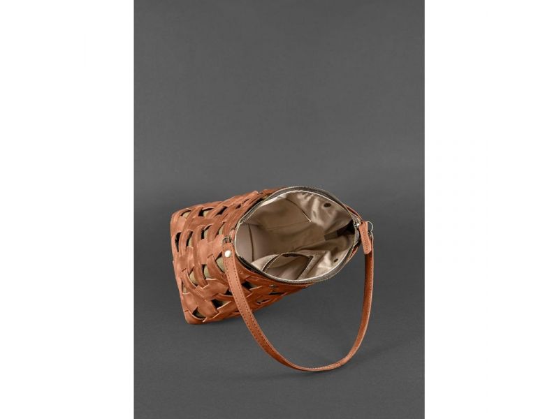 Кожаная плетеная женская сумка Пазл M светло-коричневая Crazy Horse, фото 5