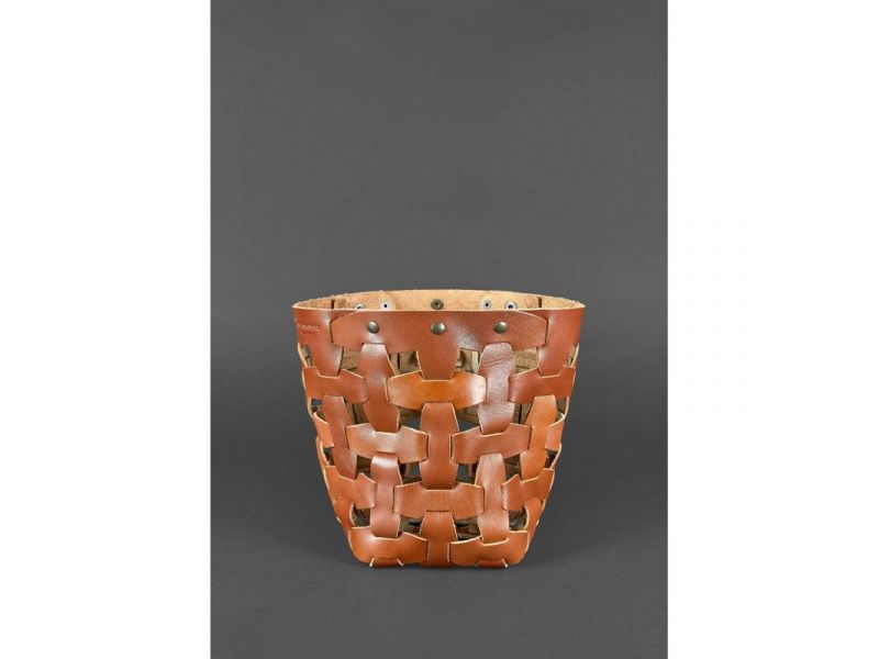 Кожаная плетеная женская сумка Пазл M светло-коричневая Krast, фото 3