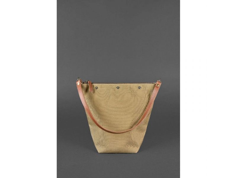 Кожаная плетеная женская сумка Пазл M светло-коричневая Krast, фото 4