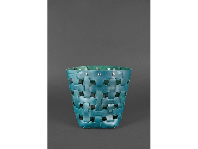 Кожаная плетеная женская сумка Пазл M зеленая Krast, фото 3