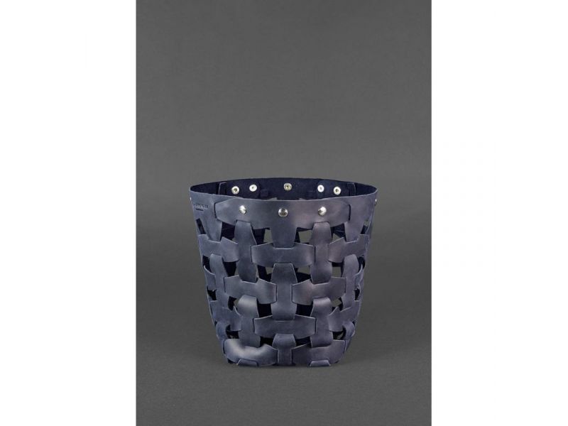 Кожаная плетеная женская сумка Пазл M синяя Crazy Horse, фото 3