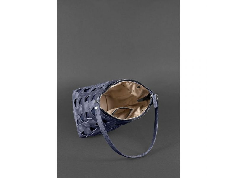 Кожаная плетеная женская сумка Пазл M синяя Crazy Horse, фото 5