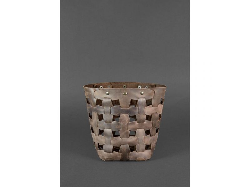 Кожаная плетеная женская сумка Пазл M темно-коричневая Crazy Horse, фото 3