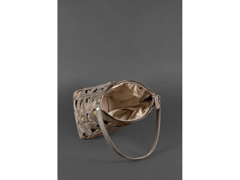 Кожаная плетеная женская сумка Пазл M темно-коричневая Crazy Horse, фото 5